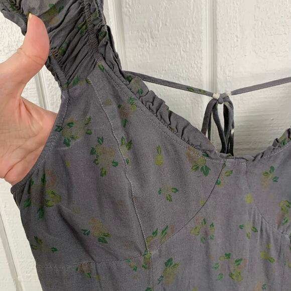 Free People Dress Mini Sweetheart Coquette Boho Gray Floral Milkmaid Size Medium - Picture 2 of 11